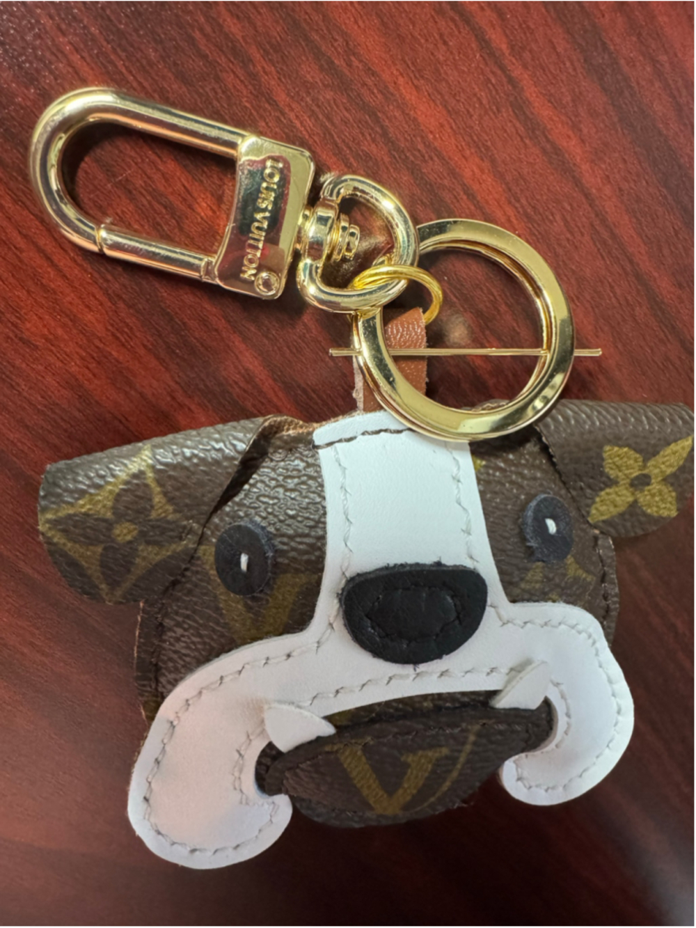 Handmade Bulldog Bag Charm Keychain | Upcycled Authentic Canvas | Gold Hardware - Picture 2 of 6
